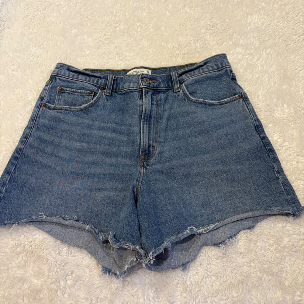 Abercrombie & Fitch Womens Dad Shorts HR Raw Hem 14 Denim Preppy Cotton Resort